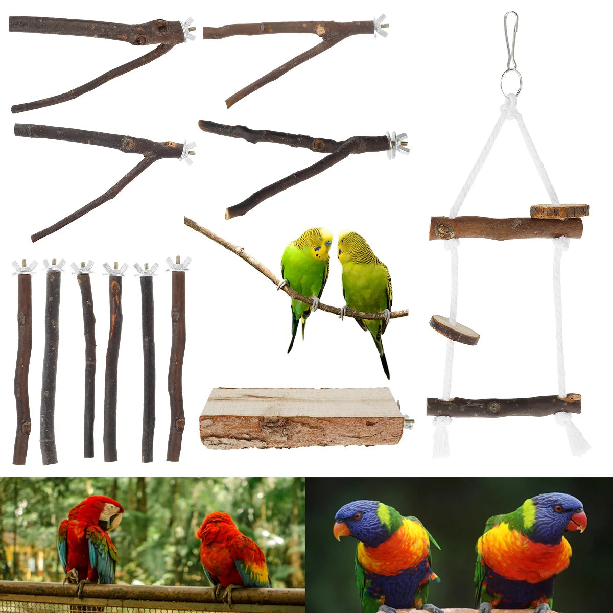 2/10pcs Natural Wood Bird Standing for Parrot Bird Perches Stick Parrot Stand Platform Wooden Exercise Climbing Paw Grinding Zpaxo