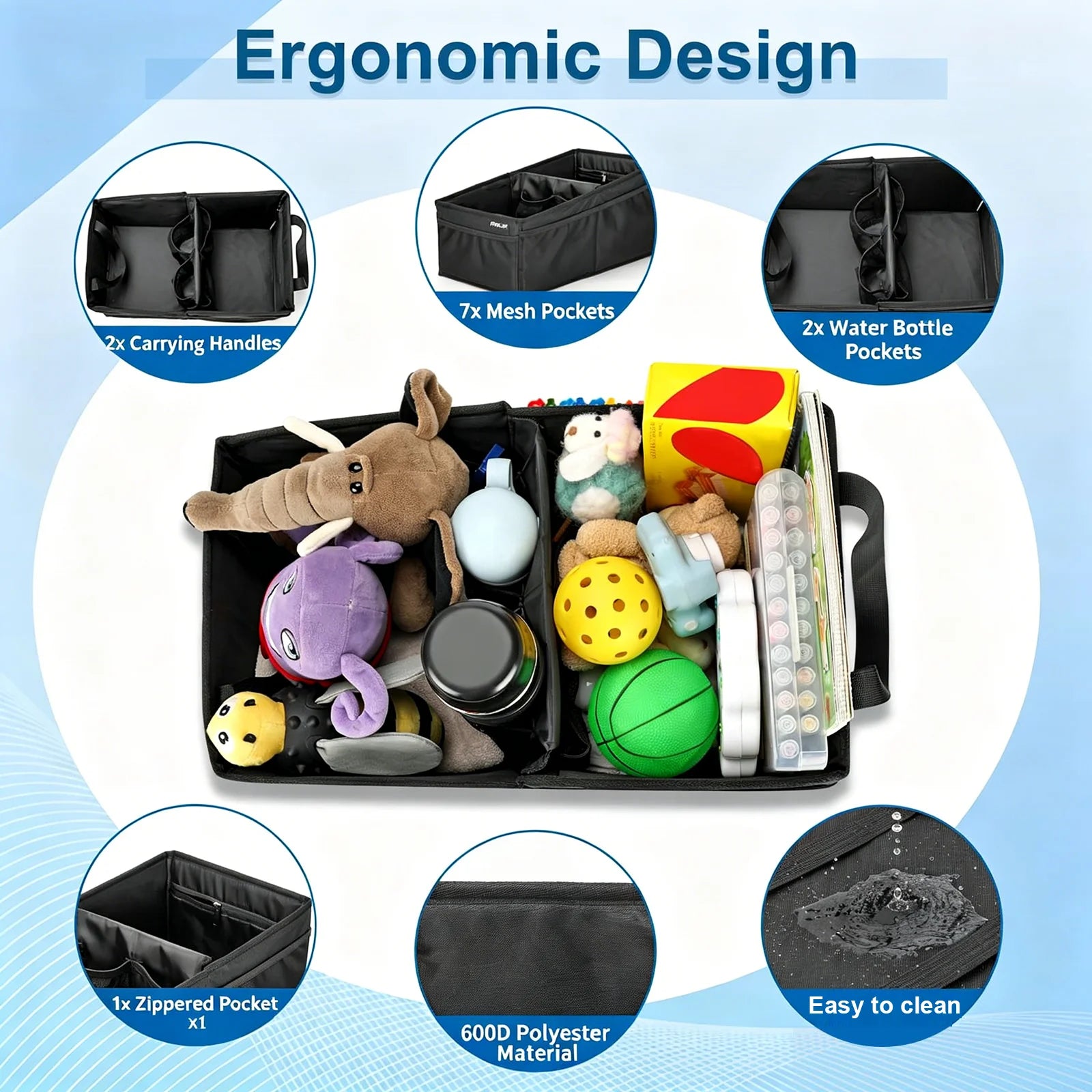 Foldable Car Back Seat Organizer Large Capacity 600D Portable Storage Box Multifunctional Zipper Kids Toy Road Travel Outdoor Zpaxo