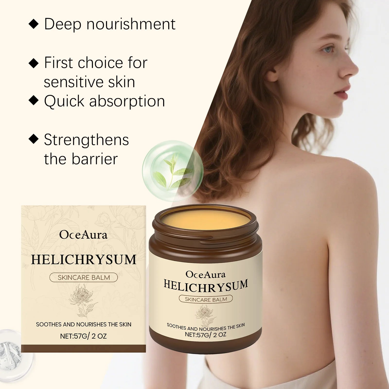 Helichrysum Soothing Skin Balm 57g Sensitive Skin Moisturizer for Face & Body Deep Hydration Cream with Glycerin Dry Skin Remedy Zpaxo