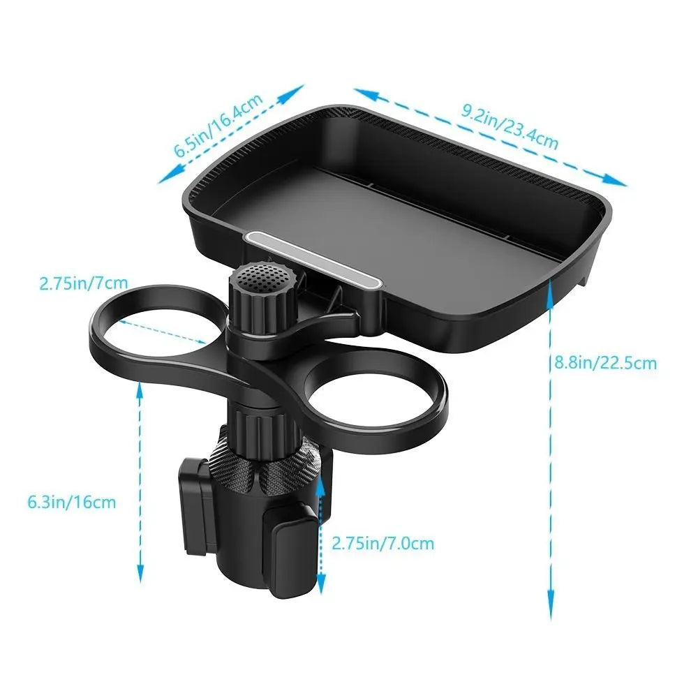 360° Rotation Cup Holder Food Trays Adjustable Base Dual Cup Holder Car Food Storage Rack Easy To Install Detachable Design Zpaxo