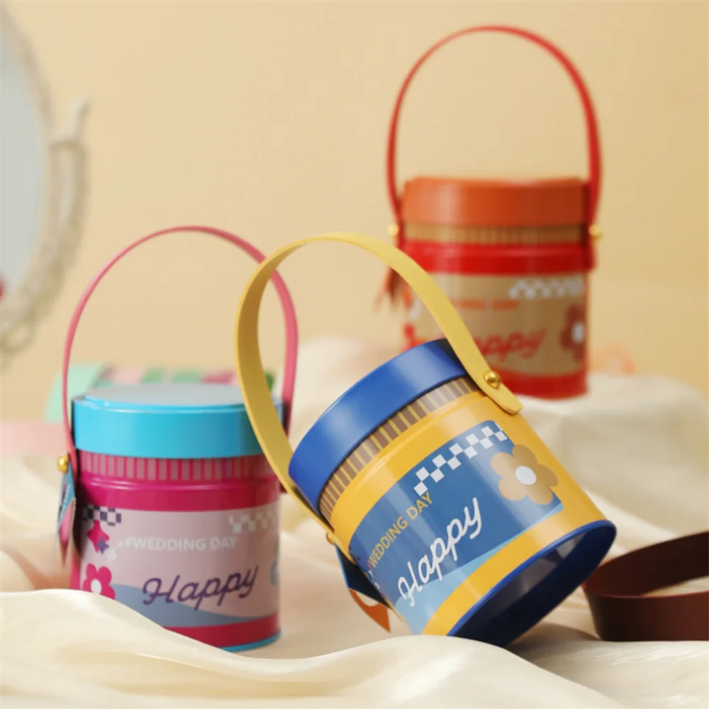 Round Tin Candy Box with Handle – Wedding & Party Gift Tin
