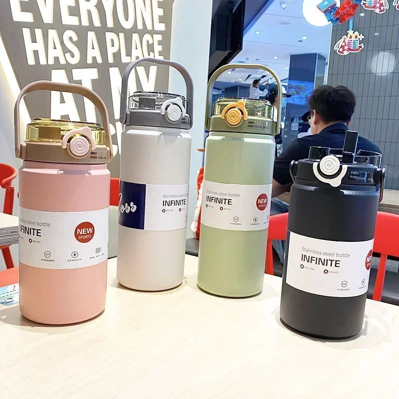 Large Capacity Thermo Bottle Straw Stainless Steel Thermal Water Keep