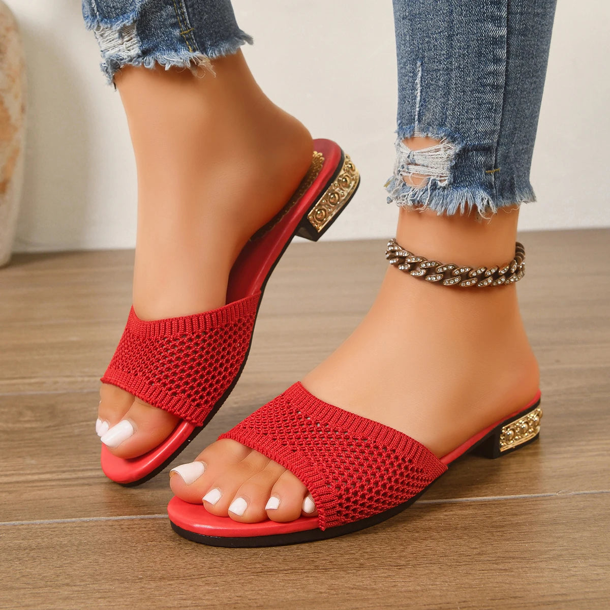 Women Slippers Fashionable Plus Size Women Shoes One-Piece Rubber Sole Cloth Sandals Luxury High Heel Knit Slippers Slides Women Zpaxo