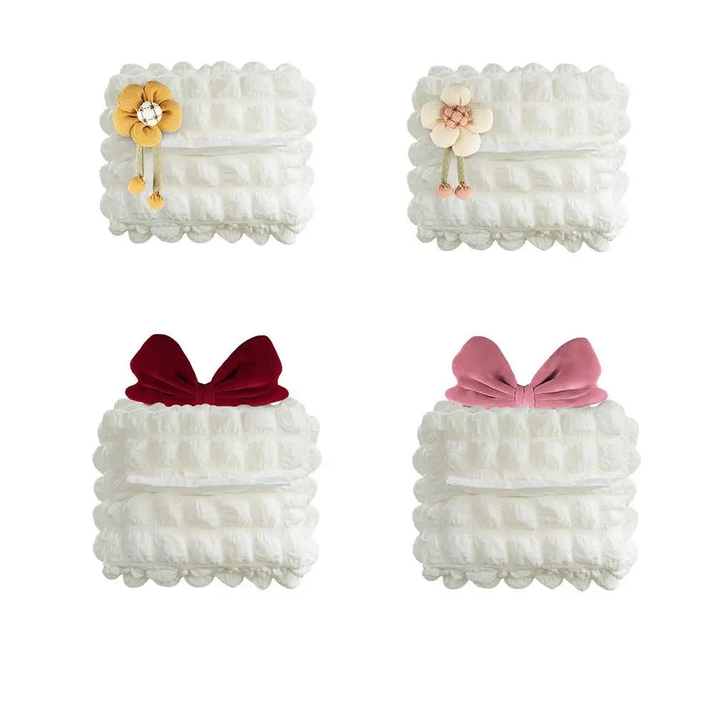 Puff Grid Flower Car Tissue Box Bow Soft Hanging Napkin Holder Zpaxo