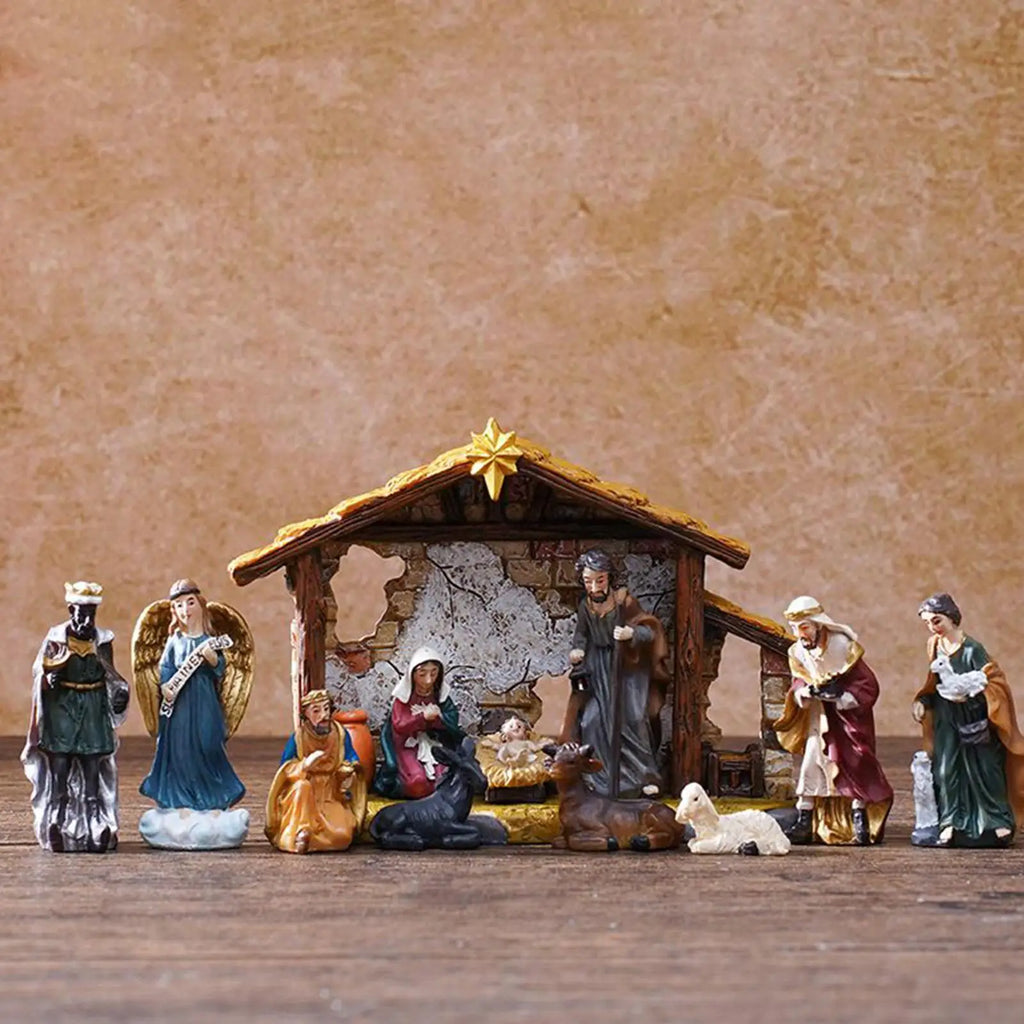 Nativity Christmas Manger Decoration Resin Figurine Bookshelf Home