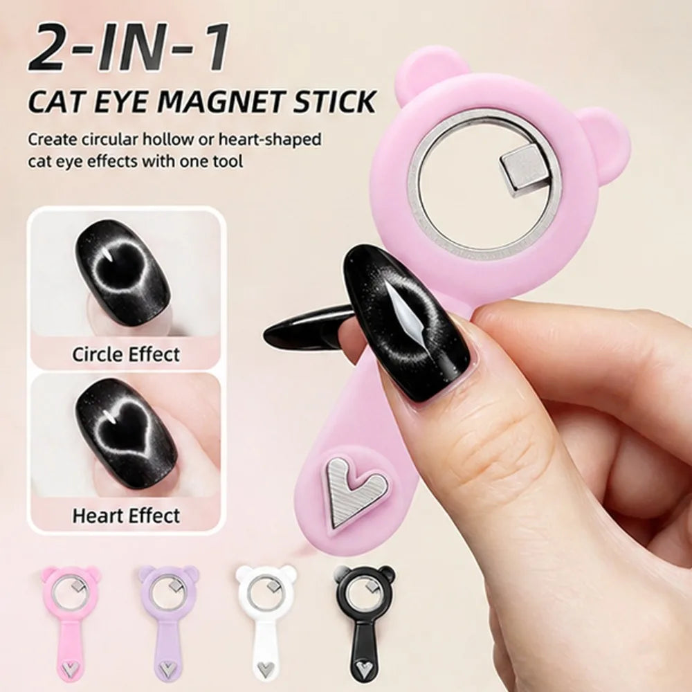Dual-Head Silicone Bear Black Hole Cat Eye Magnet Dual Design Love Hollow Ring Shape Strong Magnetic Manicure Styling Tool Zpaxo