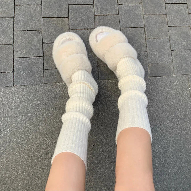 Y2K Black Knitted Long Socks Autumn Winter Thicken Warm Foot Cover