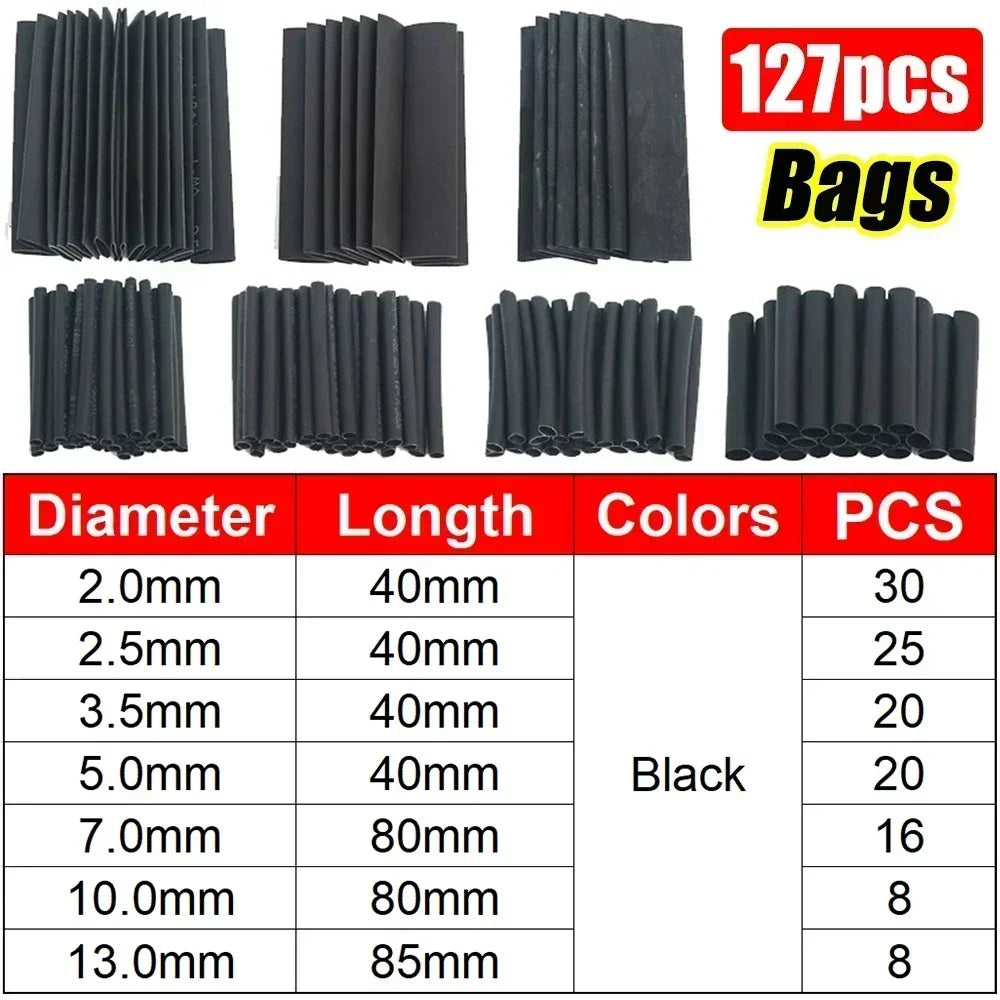Shrinking Heat Shrinkable Tubing 2:1 Polyolefin Tube Sleeve Wrap Wire Set Multi-Color Cable Protection Thermoresistant Tubing Zpaxo Black-127pcs (bags) Mixed-size