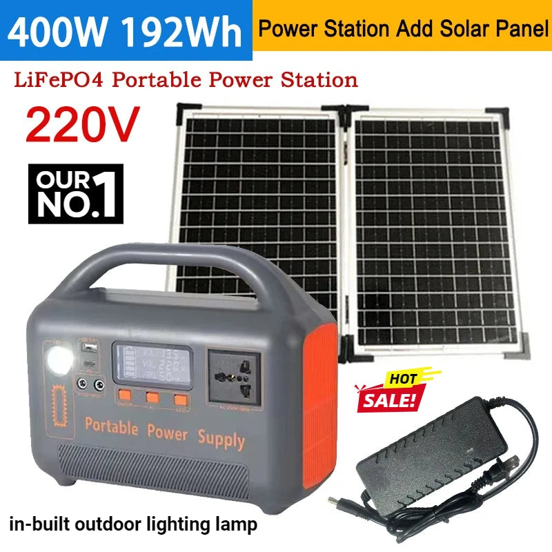400W Portable Power Station Solar Generator 192Wh LiFePo4 Battery220V Energy Power Plant for Camping RV with Solar Panel Charger Zpaxo
