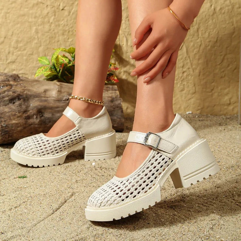 Women's Summer One-word Buckle Strap Solid Anti Slip Wear-resistant Zpaxo