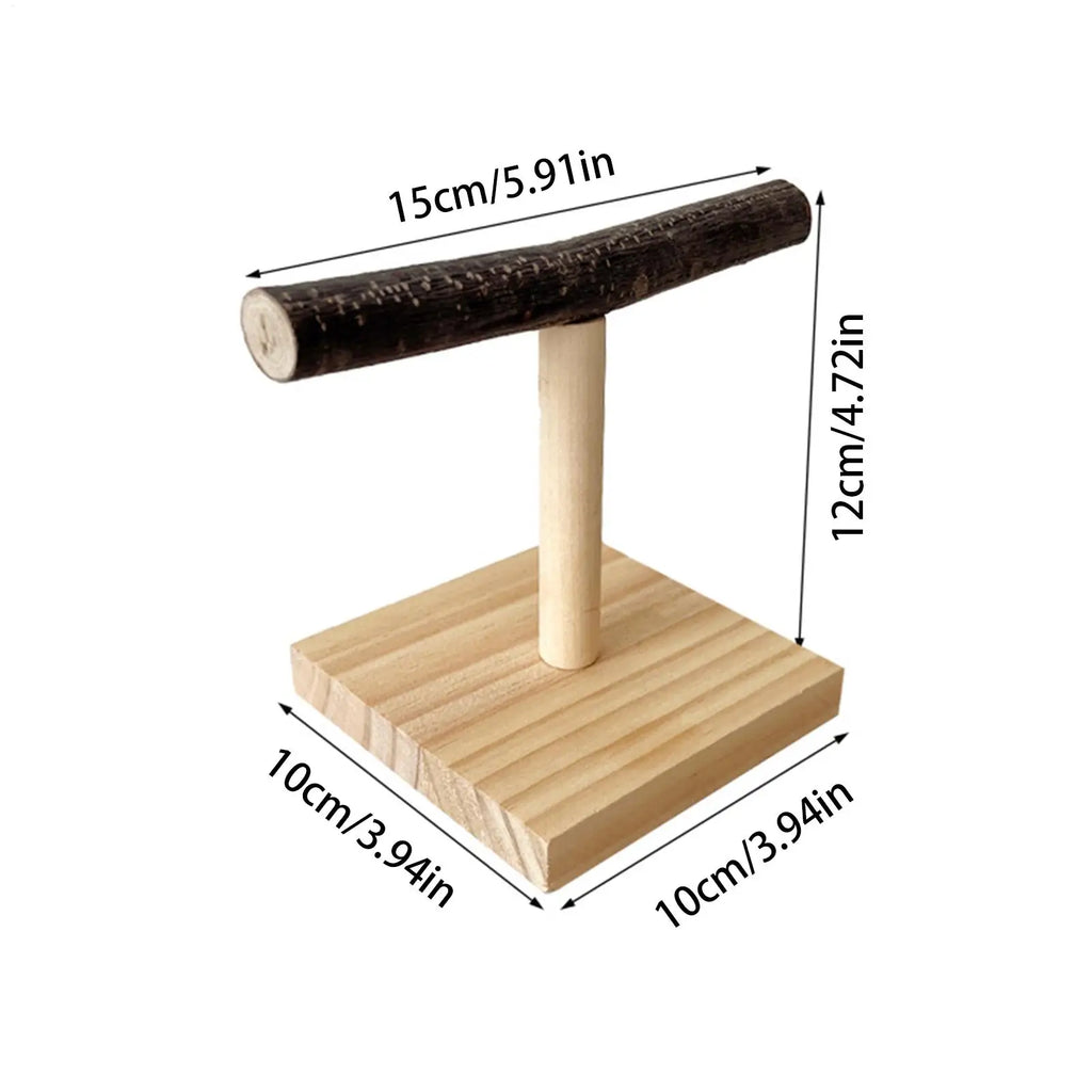 Natural Wood Parrot Perch Stand T Shape Desktop Bird Training Branch