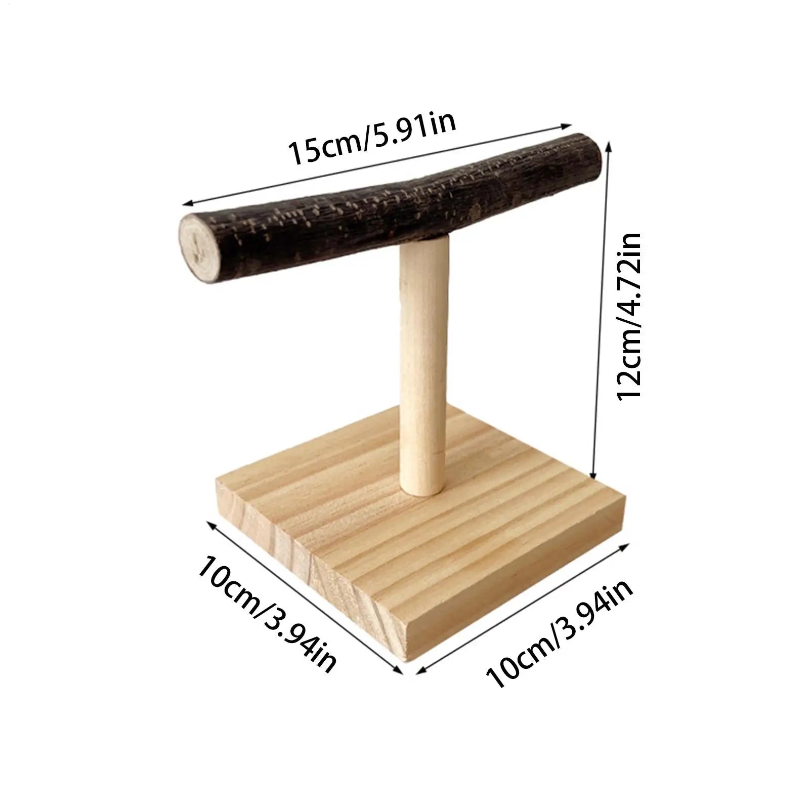 Natural Wood Parrot Perch Stand T Shape Desktop Bird Training Branch
