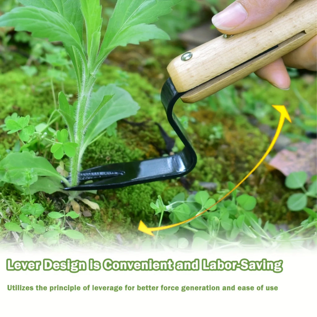 Premium Handheld Weeder Tool Durable Metal Fork Wooden Handle Easy Zpaxo