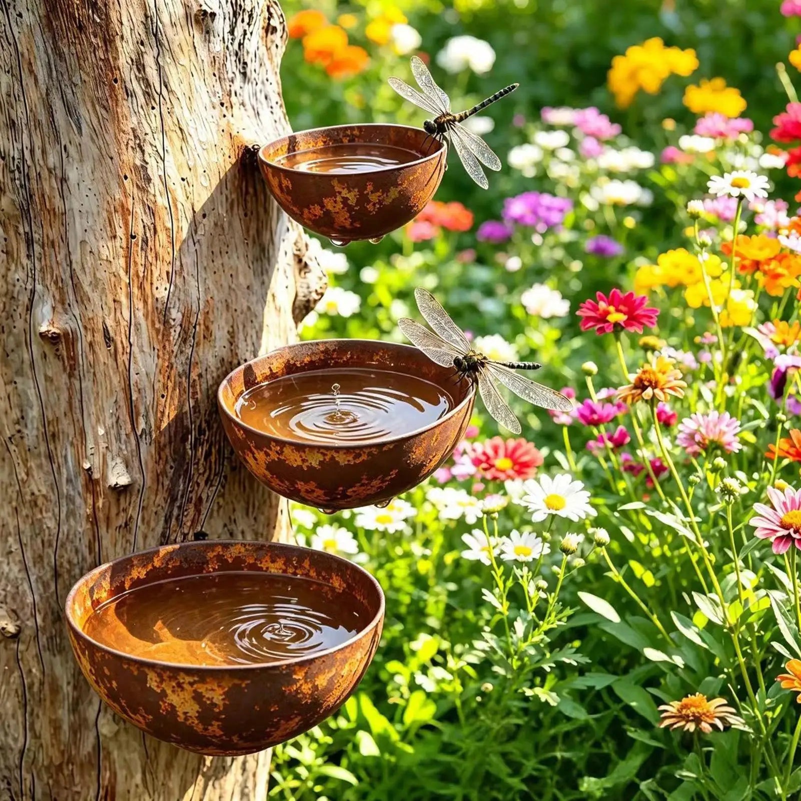 Rain Catcher 3 Metal Decorative Bee Watering Station Cup Collector