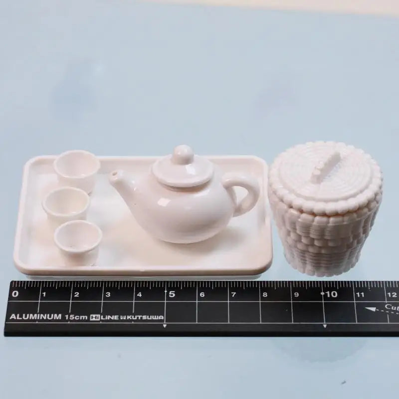 ▶1 Set Dollhouse Scene Accessories Simulation Tea Kit Model Tea Pot Cup Tea Table Decoration Collectible Room Ornament Zpaxo 1Set