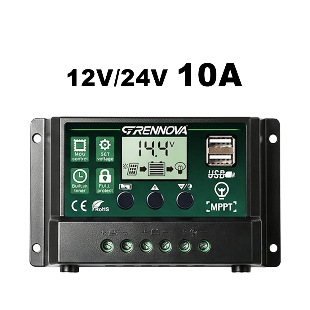 GRENNOVA 10A-60A MPPT Solar Charge Controller 12V 24V Auto Supports Zpaxo 12V24V 10A