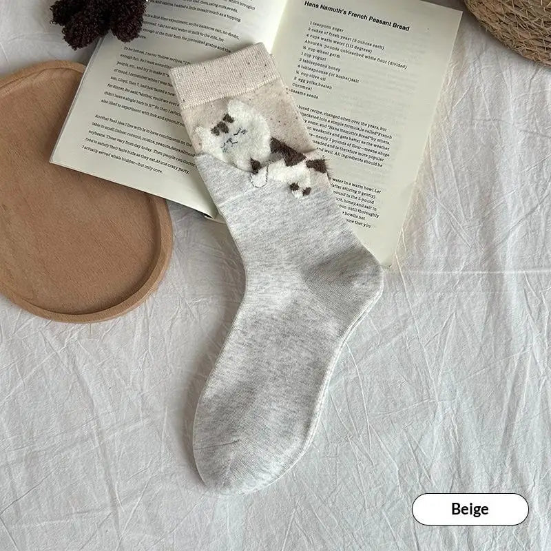 Mid-tube Couple Socks Soft Comfort Durable Sweat-absorbing 3D Cat Zpaxo A1 One Size