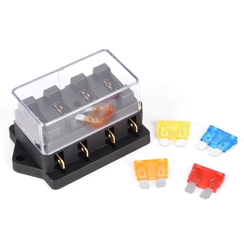 Car 4 Way Circuit Standard ATO Blade Fuse Box Block Holder 12V 24V+4