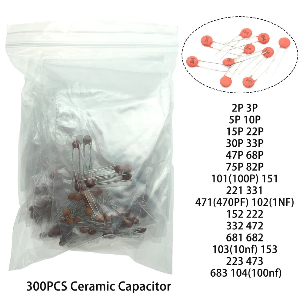 960PCS Ceramic Capacitors Kit 2pF-0.1uF Electronic Components Package Capacitor Assorted Samples Diy Kit Zpaxo 300PCS