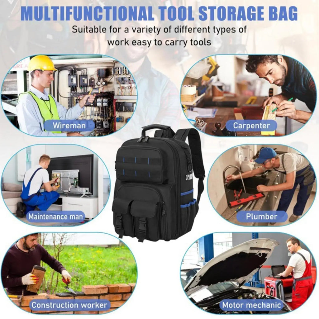 Storage Bag Tool Backpack Heavy Duty Hard Bottom Multiple Pockets