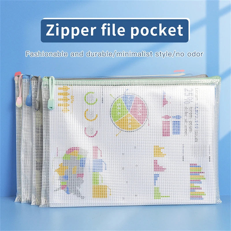 A4 Stationery Storage Bag Double-layer Mesh Zipper Bag Large Capacity Organizer A5 Folders School Office Supplies Stationary Bag Zpaxo