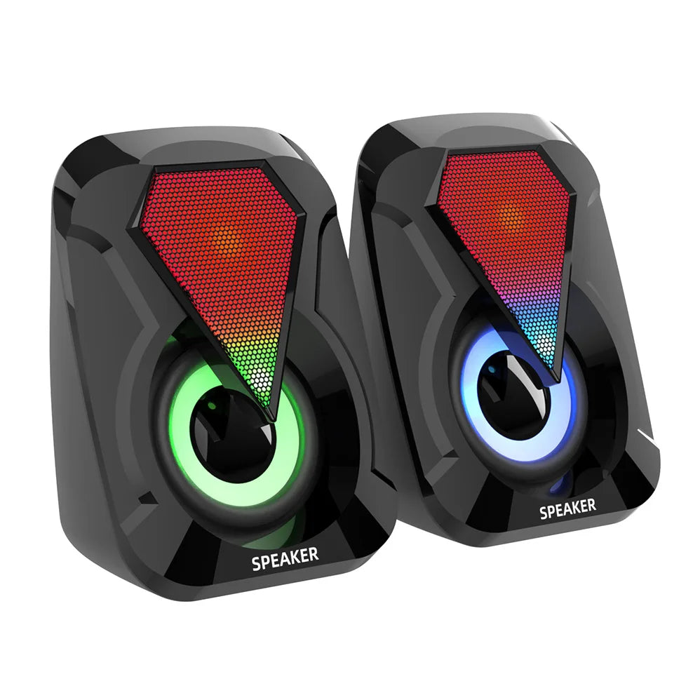 USB Wired Computer Speaker Bass Stereo RGB Light Laptop Smartphone Zpaxo Black