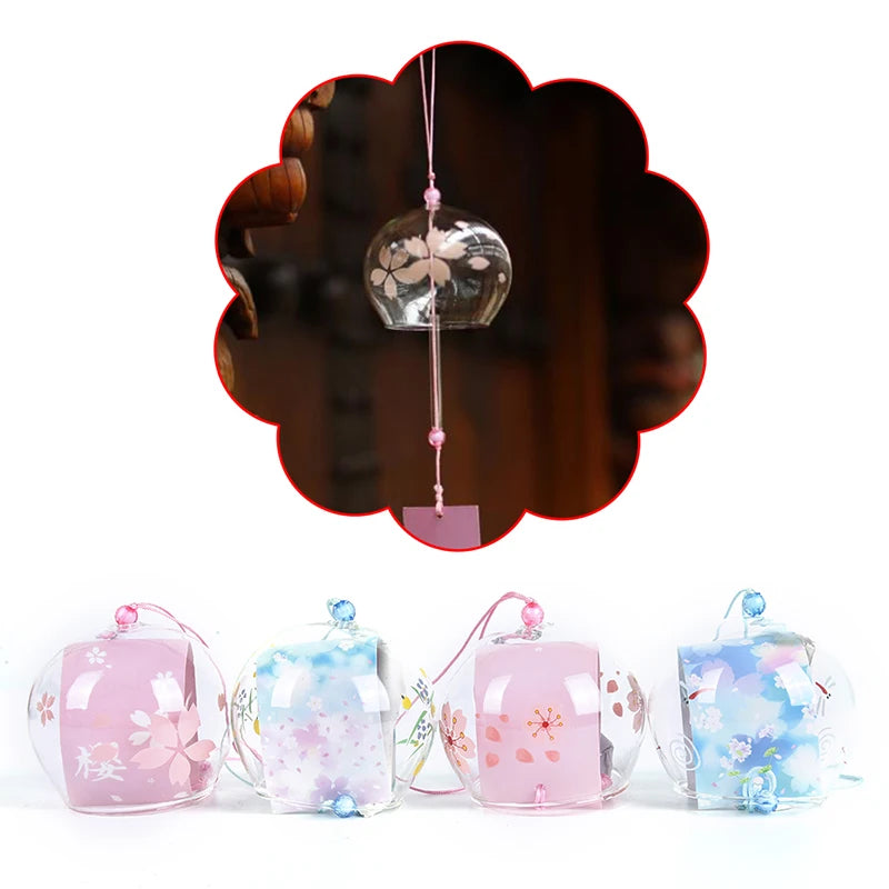 Japanese Glass Wind Sakura Chimes Hanging Craft Bell Home Decor