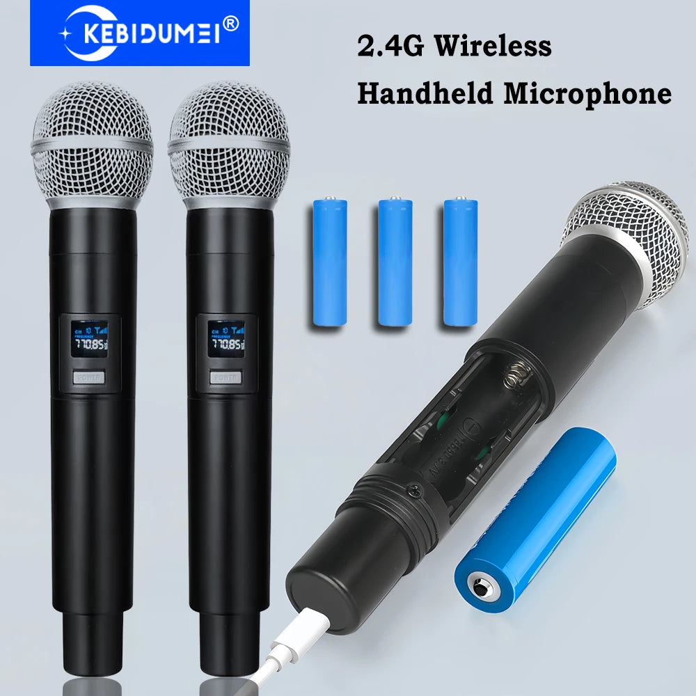Wireless Microphone 2 Channels UHF Handheld Mic Rechargeable Karaoke