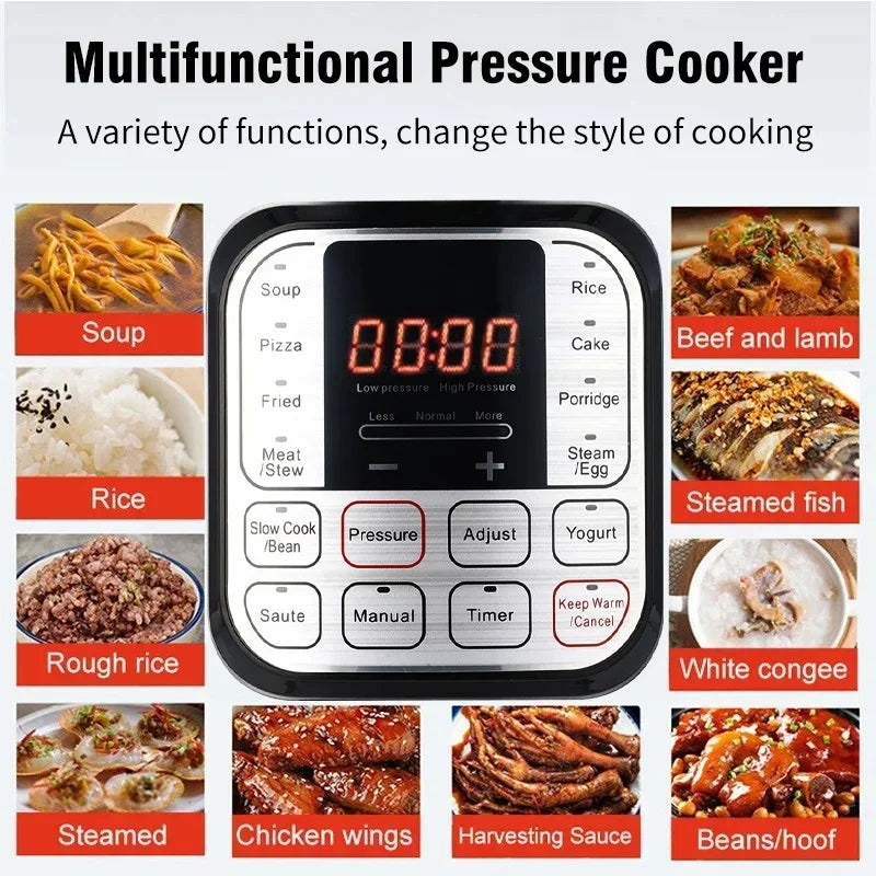 5L Electric Pressure Cooker Stainless steel Smart Multicooker for Kitchen Slow Cooker Rice Cooker Steam Pot Food Warmer 220V Zpaxo