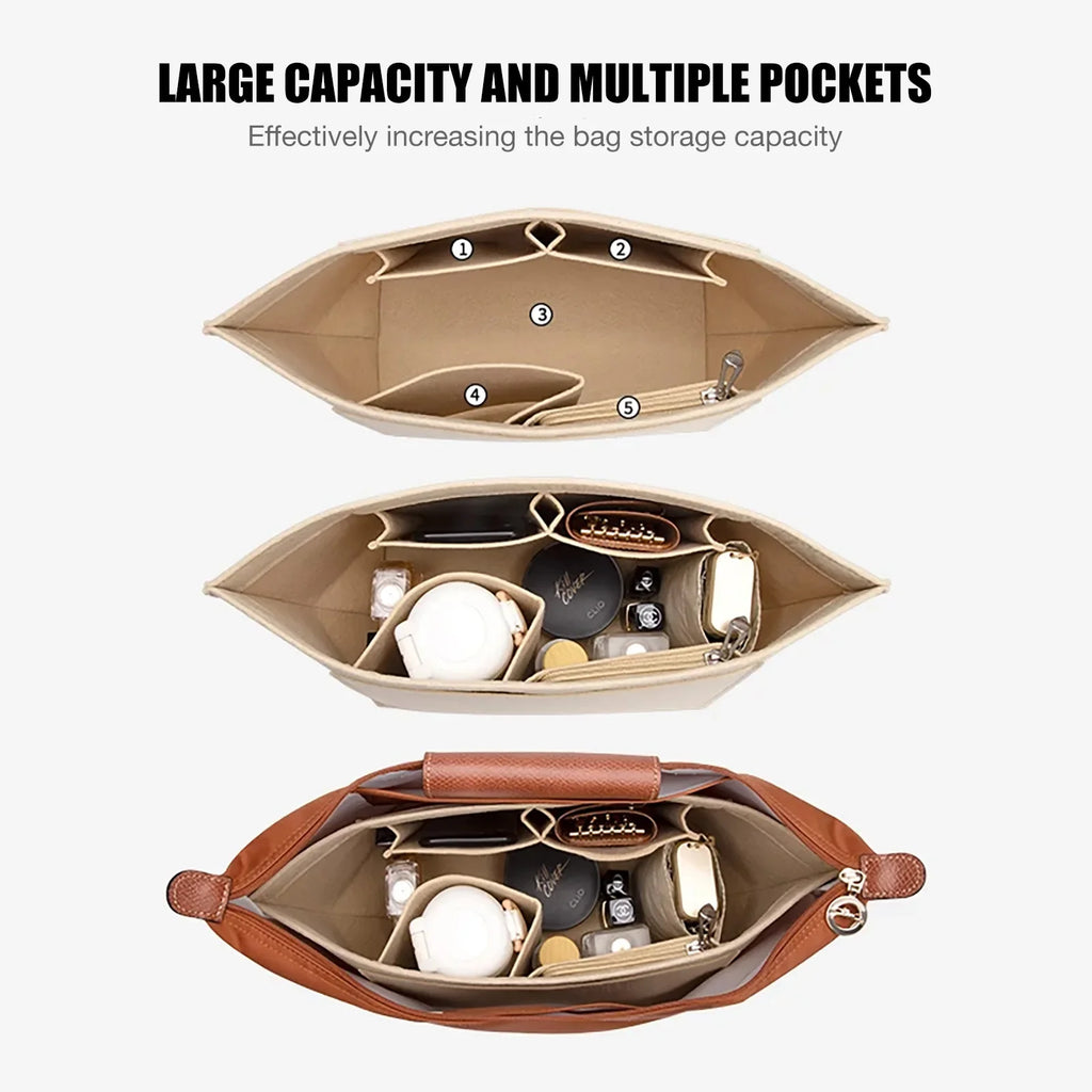 Felt Handbag Insert Organizer – Multi-Pocket Purse Liner Pouch Purse Organizer Insert Zpaxo