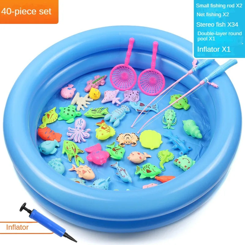 Magnetic Fishing Toy Pool for Boys and Girls, Fun Game for Playing Home, Summer Puzzle Square Night Market Stall Set Zpaxo suit A