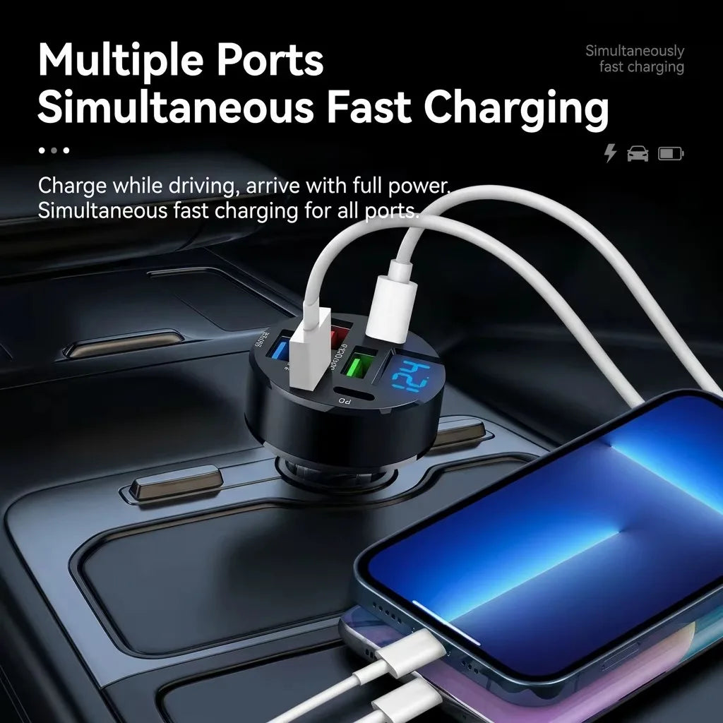 6 Port USB C Car Charger Real-time Voltage Display Multi 12V 24V Fast Zpaxo
