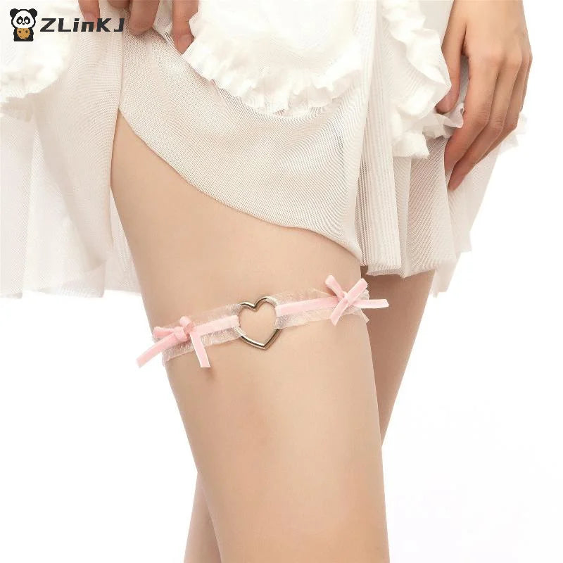 ▶1PCS Lace Love Elastic Bow Leg Ring Love Lolita Bride Leg Garter Thigh Ring Role Playing Leg Ring Wedding Sexy Garter Zpaxo