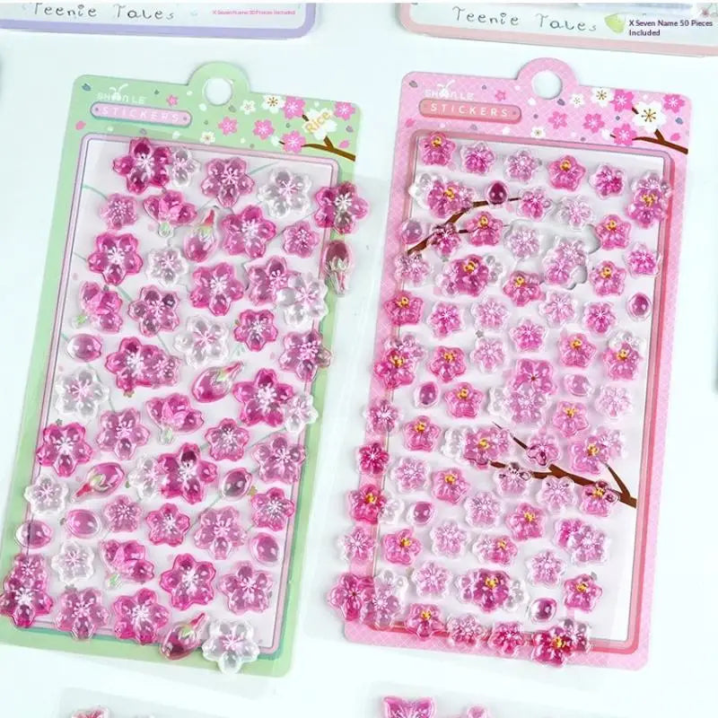 Sweet 3D Cherry Blossom Sticker Romantic Trendy Relief Flower Stickers DIY Scrapbooking Notebook Stationery Decal Decoration Zpaxo