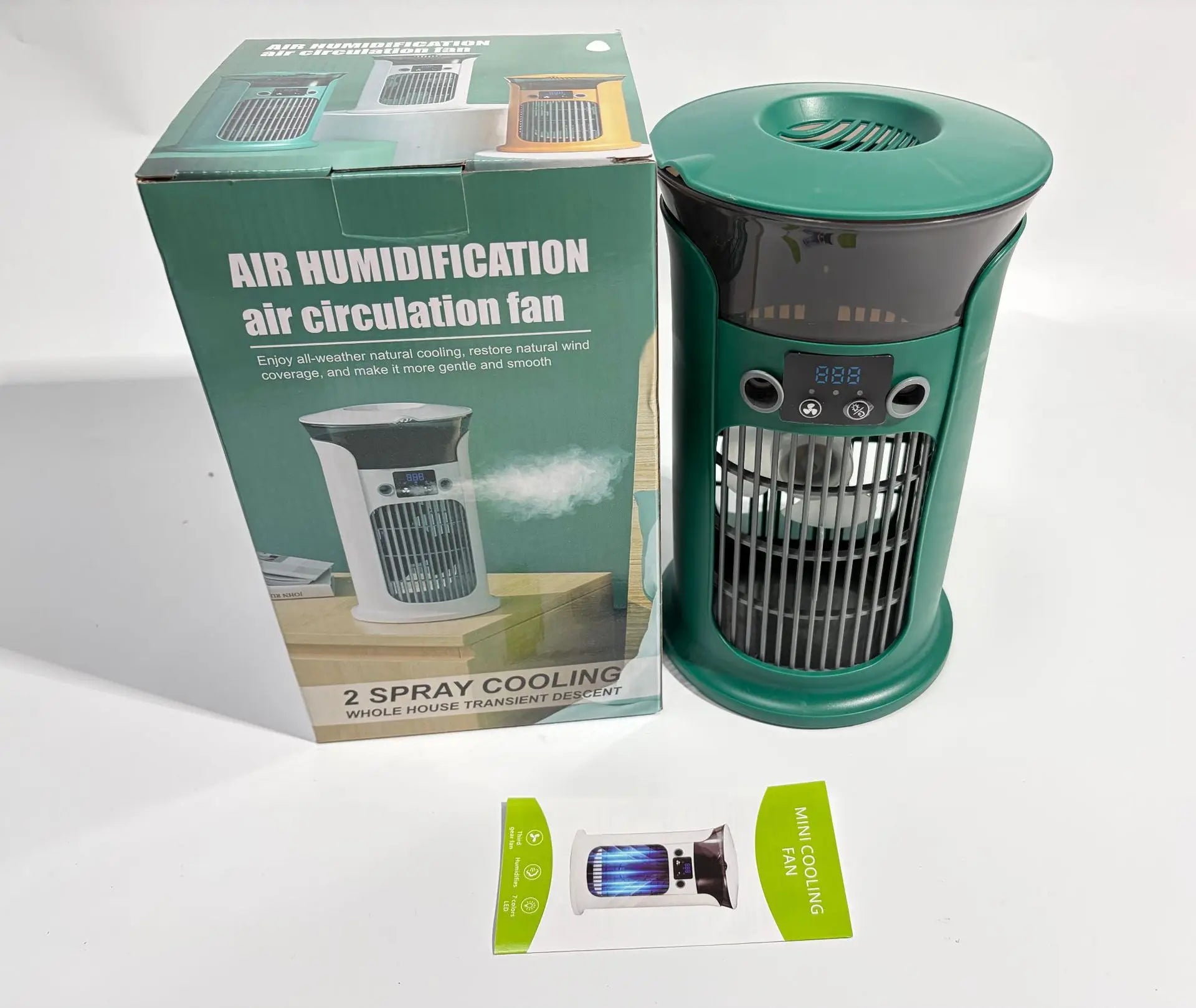 USB Mini Air Cooler Fan – Mist Humidifier & 7-Color Night Lamp Portable Air Cooler Fan Zpaxo green