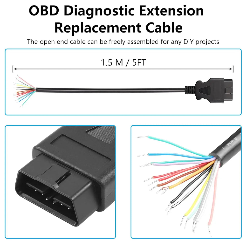 OBD2 16-Pin Extension Cable Male to Female ELM327 Connector