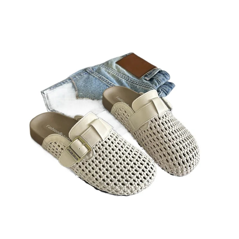 Mesh Platform High Heels Weave Women Slippers Hollow Sandals Mules Casual Shoes Woman 2025 Summer Fad Beach Loafers Slides Dress Zpaxo