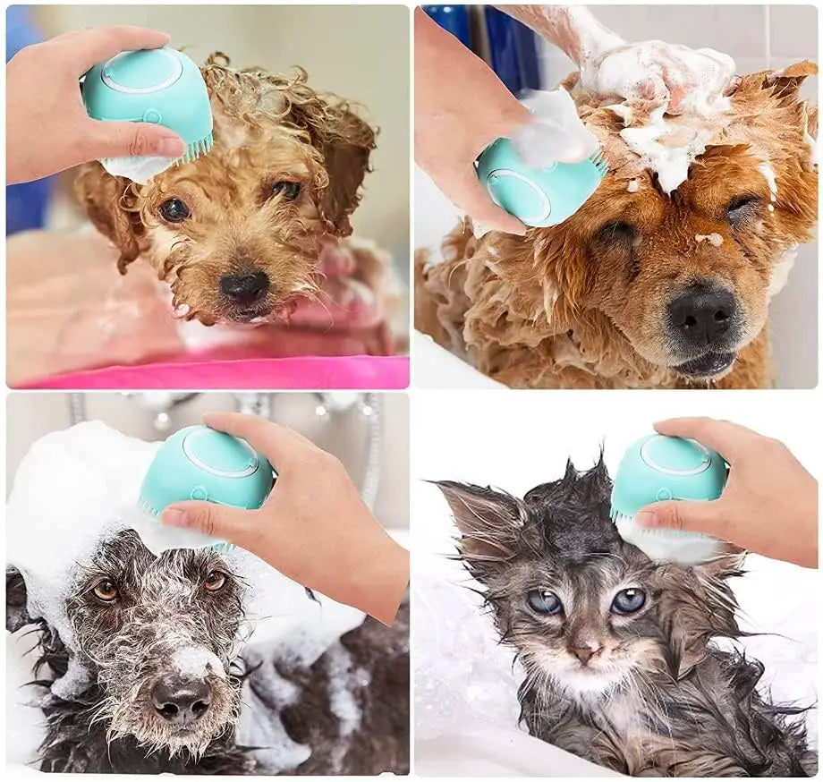 Silicone Pet Bath Brush with Soap Dispenser | Dog & Cat Grooming