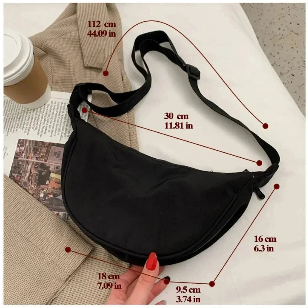Simple Body Bag Solid Nylon Bags Women Men Unisex Shoulderbag Black Canvas Bag Large Capacity Underarm Stroage Bag with Zipper Zpaxo