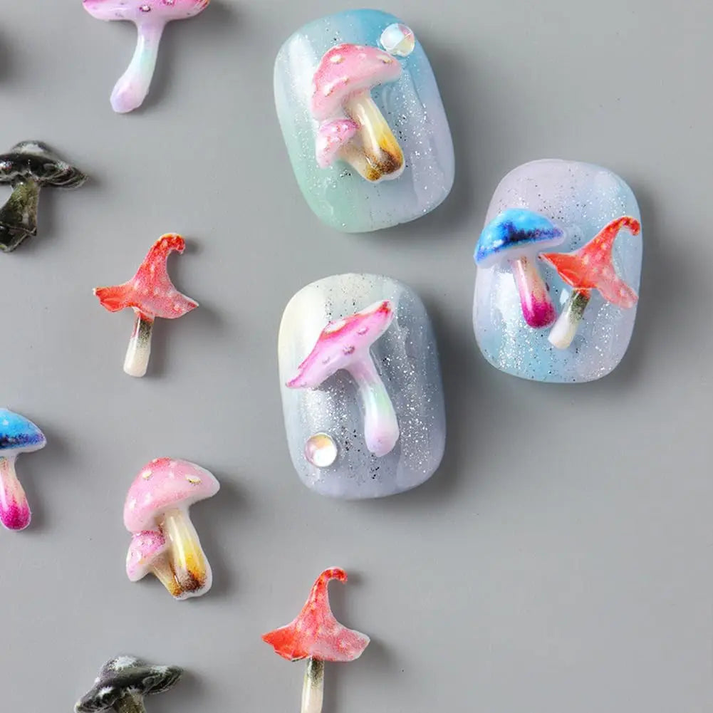 Cute 3D Mushroom Nail Charms Adorable Cartoon Resin Art Decorations