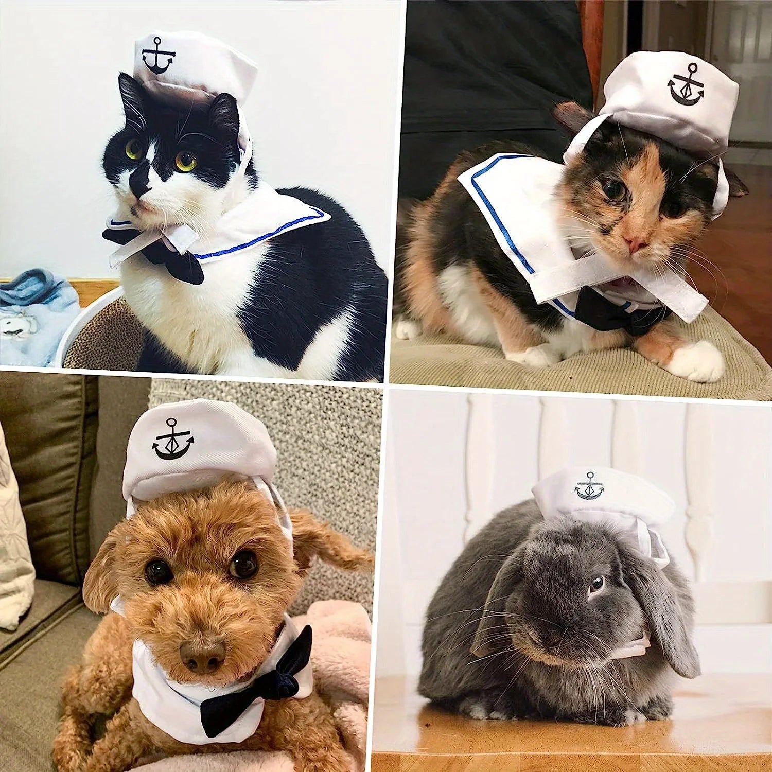 Funny Pet Sailor Costume Cats Small Dogs Halloween Cat Hat Tie Collar