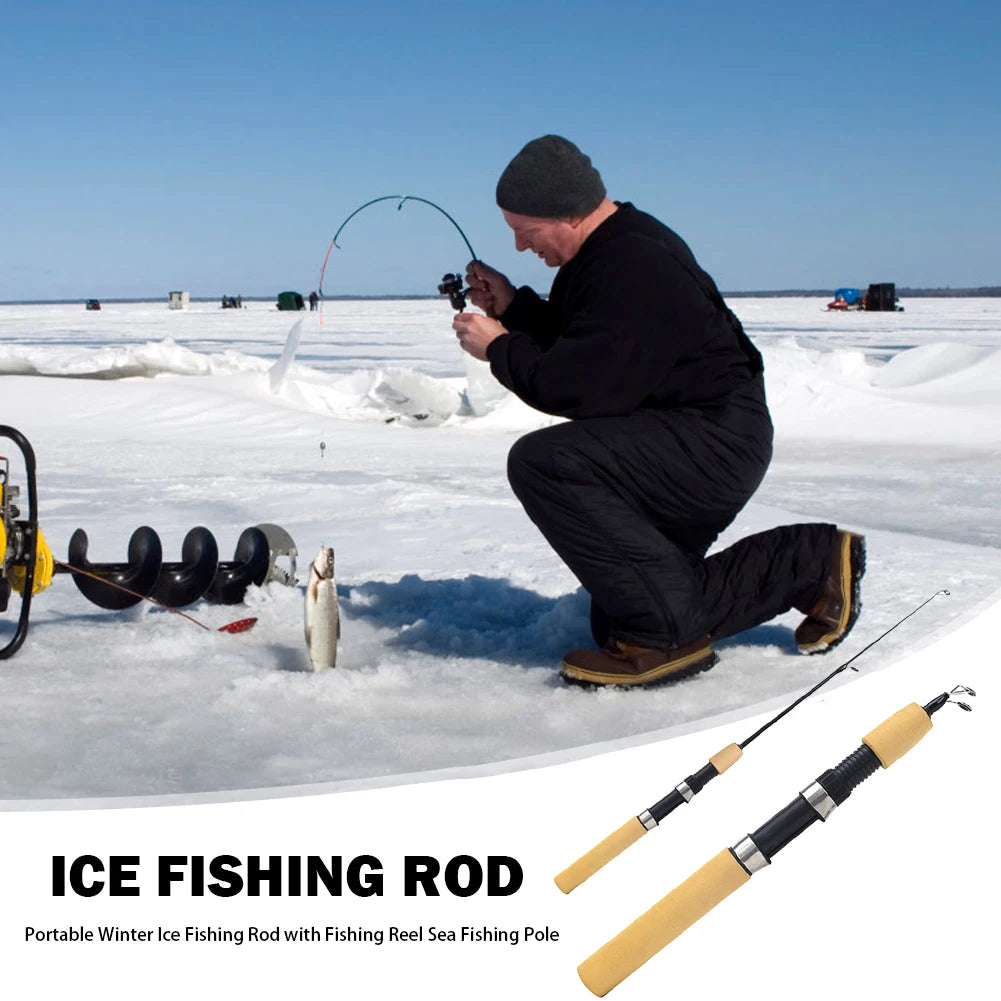 Ice Fishing Rod Portable Spinning Casting Winter Angling Pole Reel