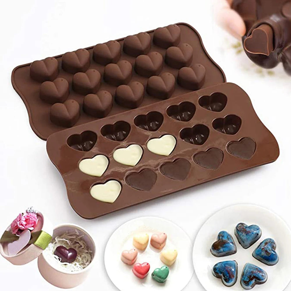 15-Cavity Heart Shaped Silicone Chocolate Mold Cake Fondant Candy Jelly Pudding Ice Cube Baking Mould for Valentine's Day Zpaxo