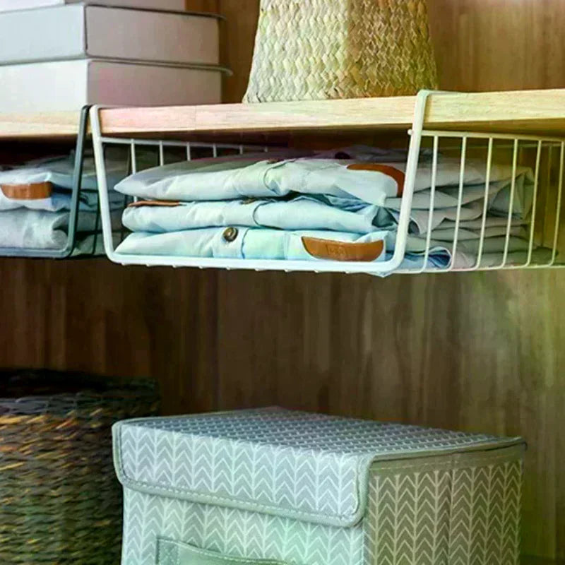 Under-Table Storage Basket No-Drill Hanging Iron Shelf Kitchen Cabinet And Wall Cabinet Divider Zpaxo