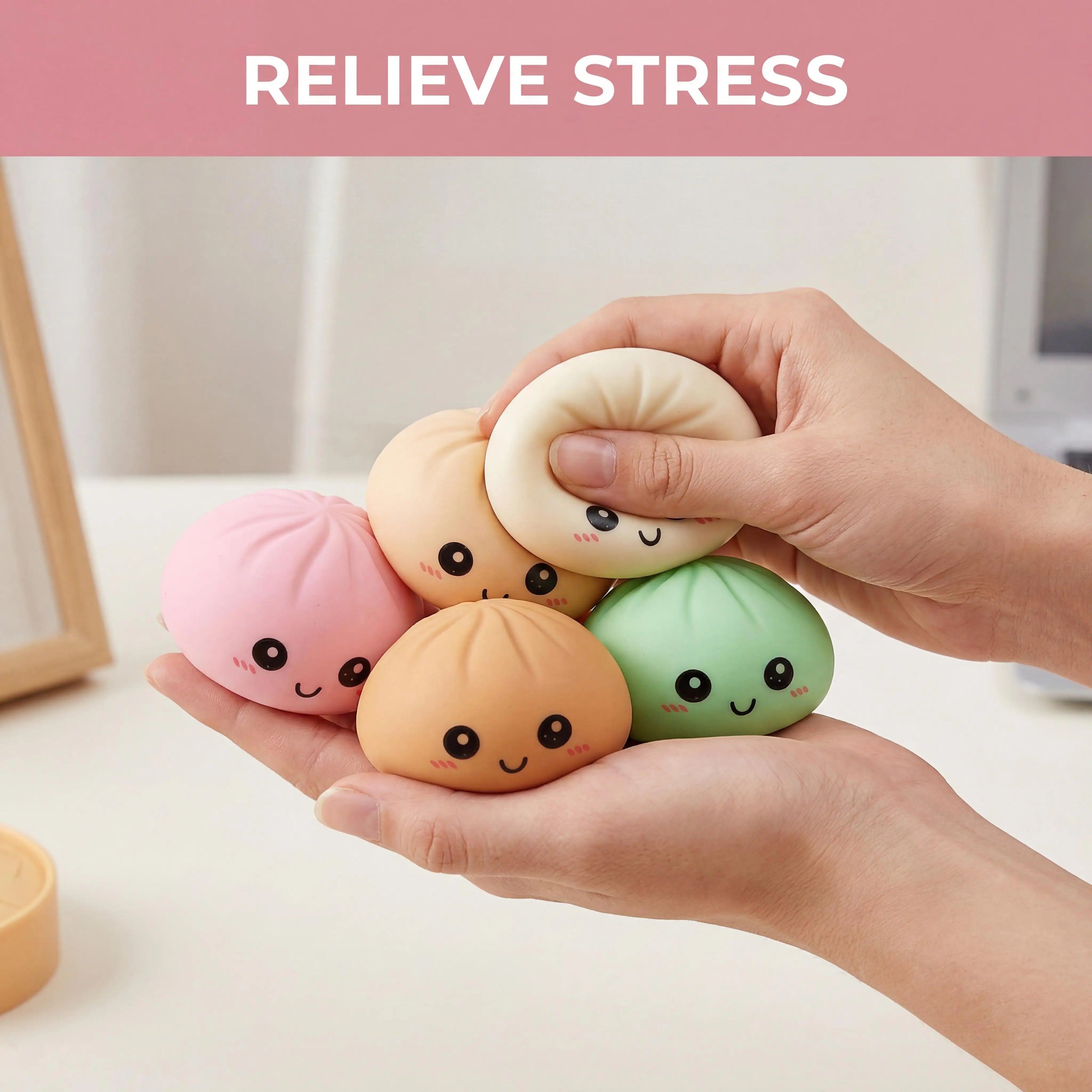 Dumpling Squishy Toy with Steamer – Stress Relief Ball (4 Colors) Squishy Stress Toy Zpaxo