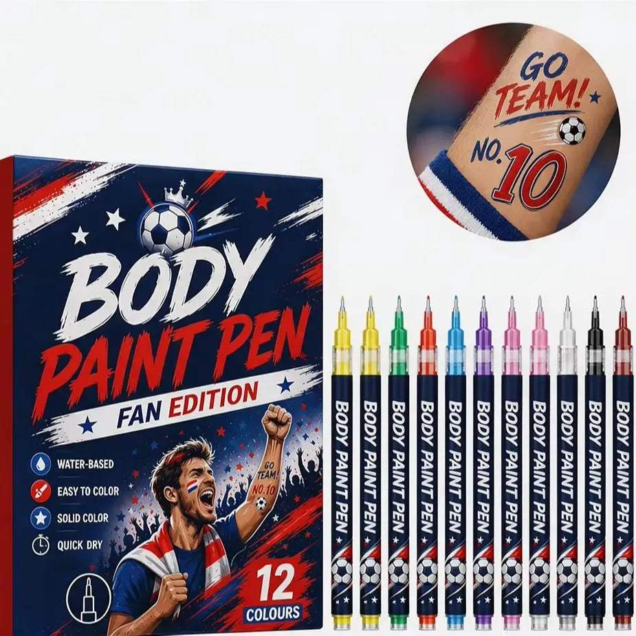 Sports Fan Body Paint Markers, 12 Vibrant Colors Quick Dry Water-Based Face & Body Pens for Game Day & Carnival Zpaxo 1boxed