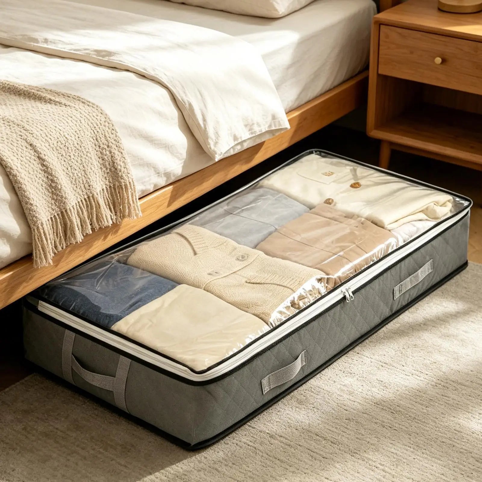 Under Bed Storage 2 Pieces Bedding Organizer Under Bed Clothes Organizer for Homeowners Renters Bedding Comforter Towel Shoe Zpaxo