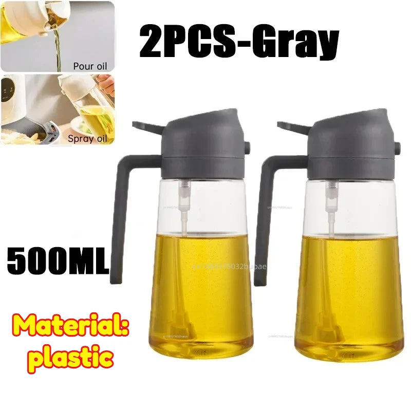 Oil Spray Pot 2-in-1 Plastic Household Kitchen Oil Bottle Nebulizing Mist Filling Cooking Oil Spray Pot Dual Use Camping Zpaxo 2PCS-Grey