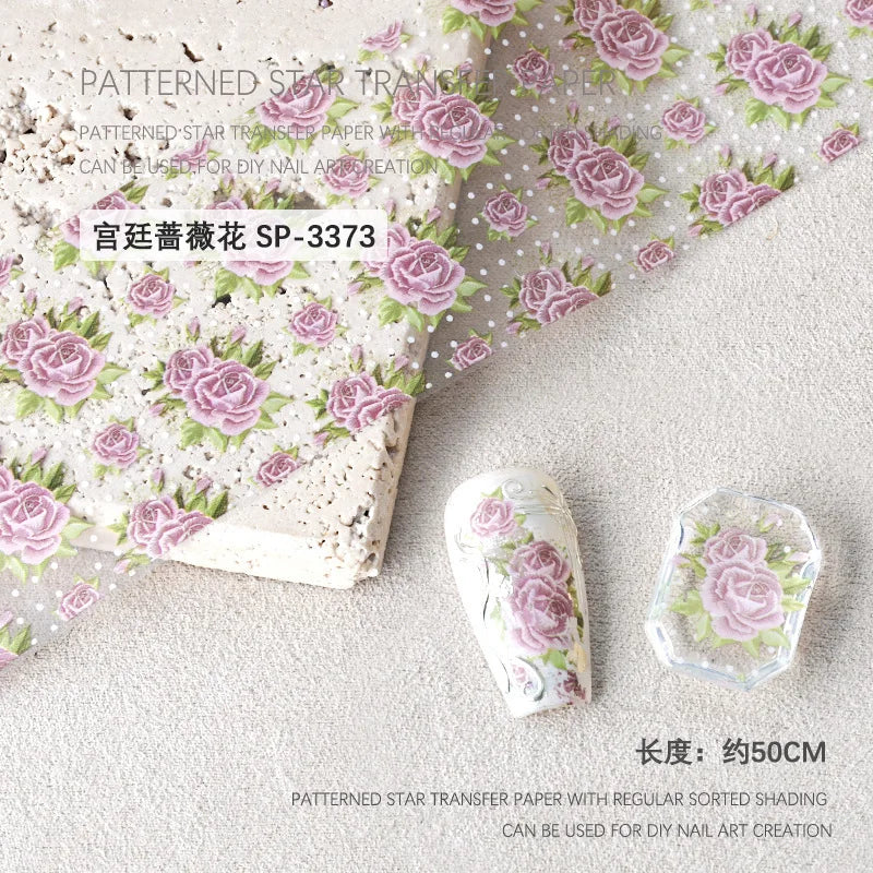 Rose Flower Nail Art Foils Transfer Paper Stickers Designs Floral Zpaxo SP-3373