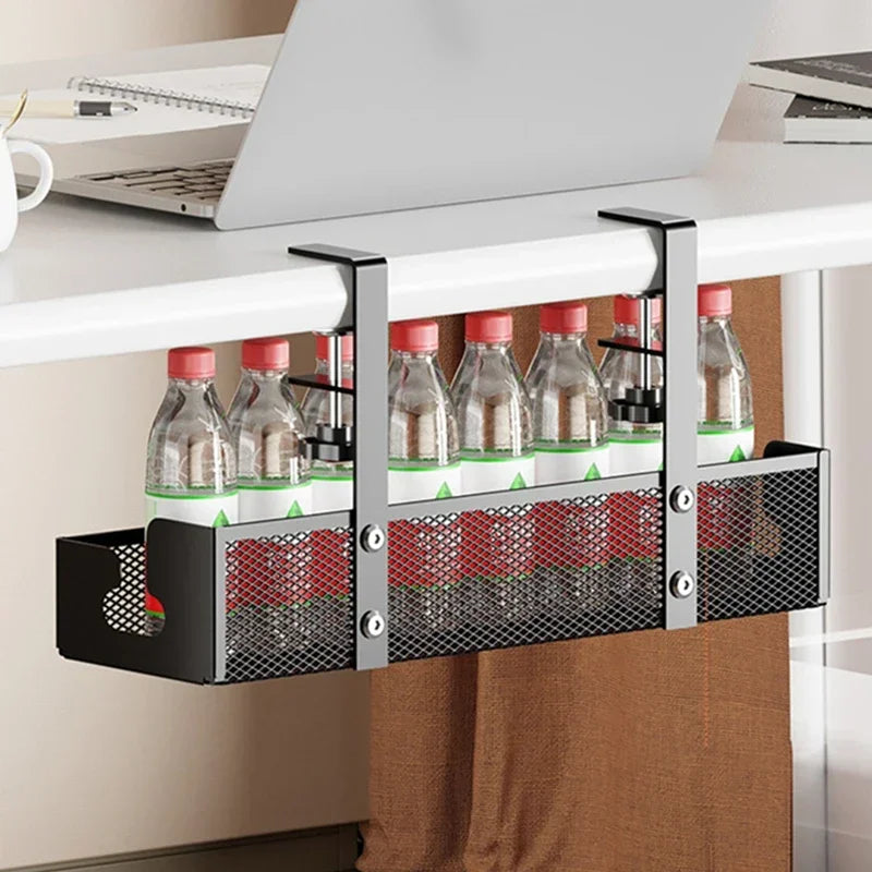 Under Table Storage Rack Metal Cable Management Tray Home Office Desk Wire Organizer No Punching Kitchen Storage Accessories Zpaxo